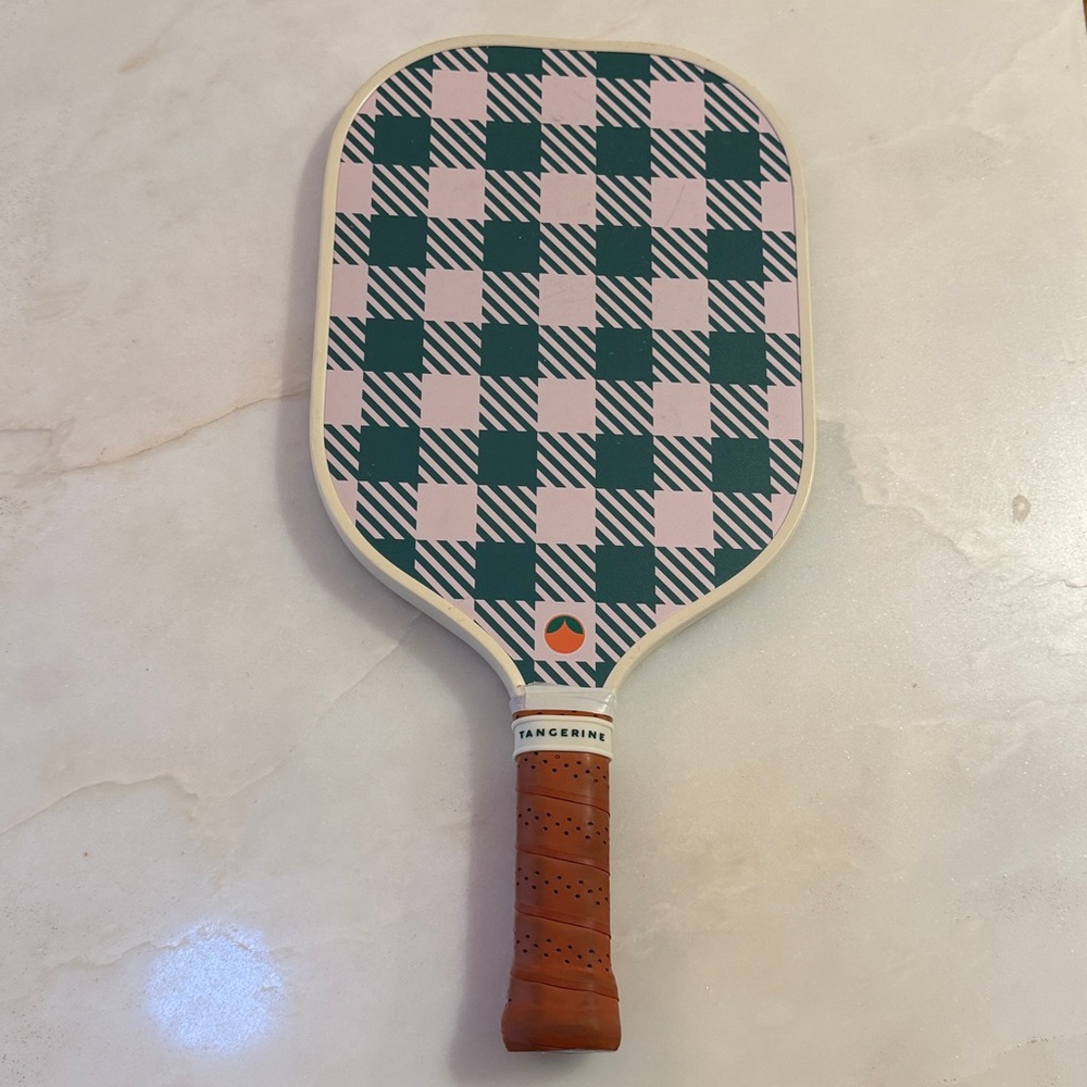 Tangerine Pickleball Racket Green White Check